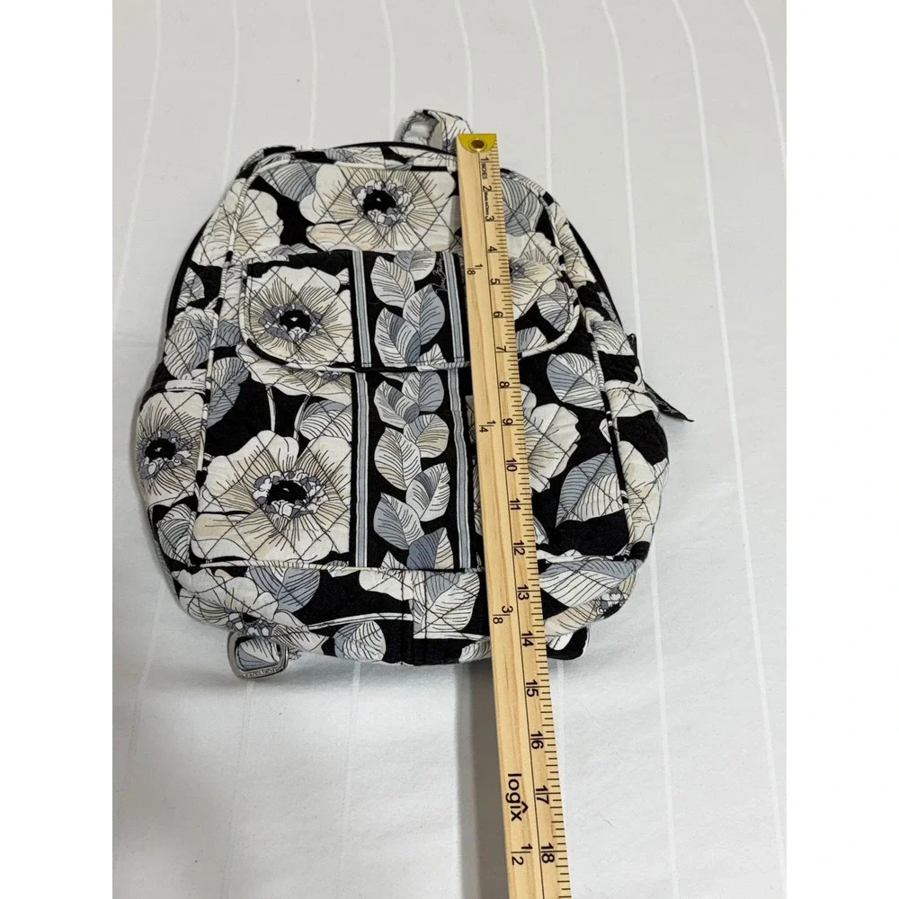 Vera Bradley Night and Day Floral Quilted Cotton Mini Backpack Black White Grey